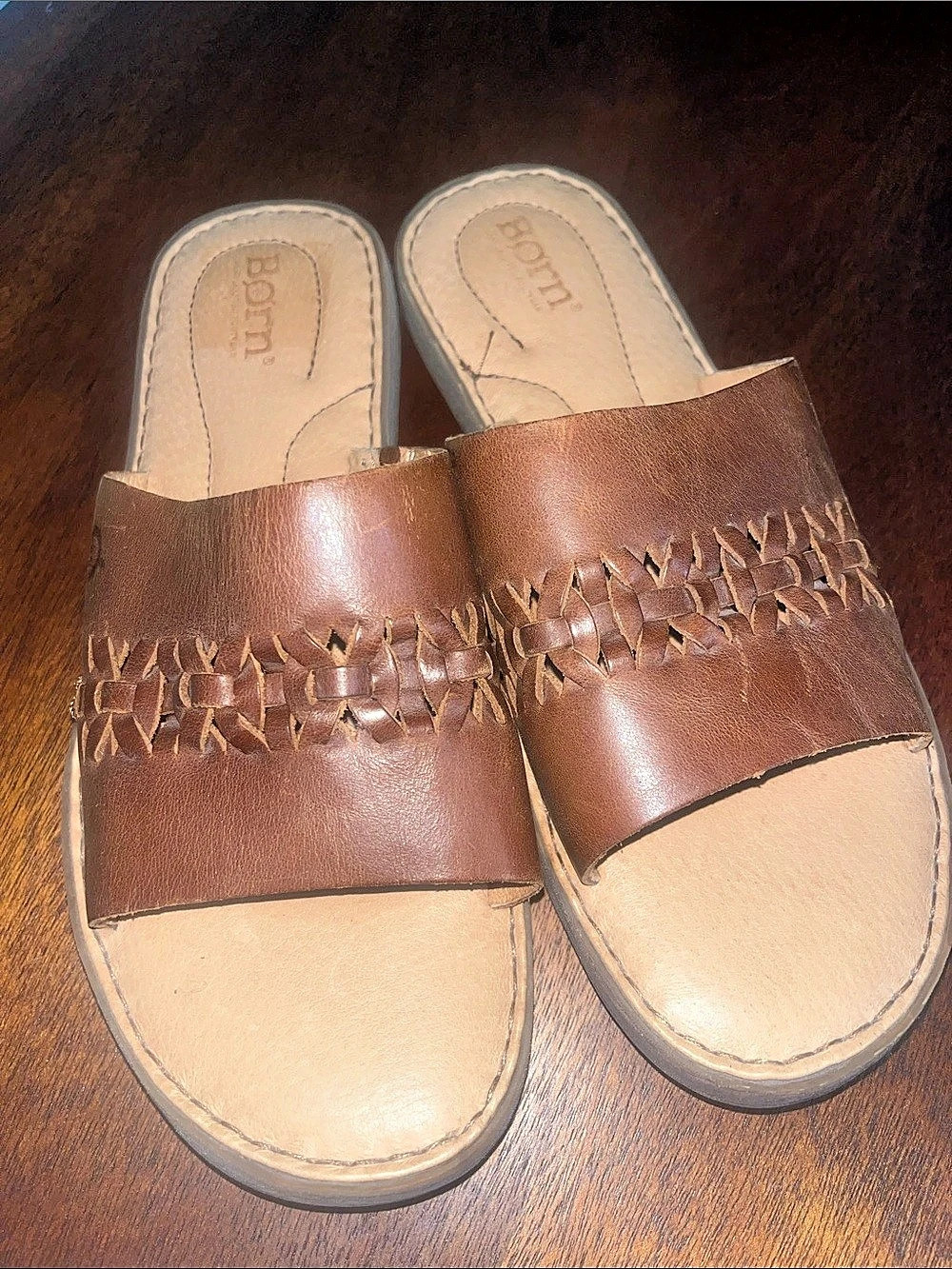 Born Woven Leather Slide Sandals in Brown New without 📦 size 8